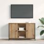 Preview: TV-Schrank Schwarz Eiche 101x35x65 cm Engineered Wood und Stahl