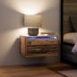 Preview: Nachttisch mit LED Wandmontage Altholz 50x36x30 cm