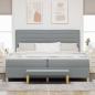 Preview: Boxspringbett mit Matratze und Bank Hellgrau 200x200 cm Stoff