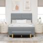 Preview: Boxspringbett mit Matratze und Bank Hellgrau 140x190 cm Stoff