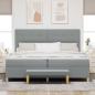 Preview: Boxspringbett mit Matratze & Bank Hellgrau 200x200 cm Stoff