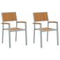Preview: Outdoor-Stühle 2er Set Stapelbar Grau Massivholz Akazie und Metall