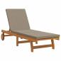 Preview: Sonnenliege mit Rädern und Kissen in Taupe aus Massivholz