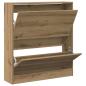 Preview: Schuhschrank mit Klappschublade, geräucherte Eiche 80x21x87,5 cm
