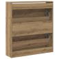 Preview: Schuhschrank mit Klappschublade, geräucherte Eiche 80x21x87,5 cm