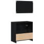 Preview: Badschrank mit Spiegel in Schwarz und Eiche 60x33x61 cm, aus Holzwerkstoff