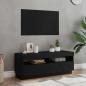 Preview: ARDEBO.de - TV-Schrank mit LED-Leuchten, Schwarz und Eiche, 100x35x40 cm, Holzwerkstoff