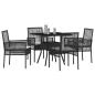 Preview: Esstischset Set aus 5 Schwarz Rattan und Metall Langlebig