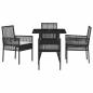 Preview: Esstischset Set aus 5 Schwarz Rattan und Metall Langlebig
