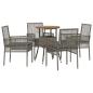 Preview: Essmöbel Set 5-teilig Grau Rattan, Glas Langlebig Rund Modern