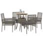 Preview: Essmöbel Set 5-teilig Grau Rattan, Glas Langlebig Rund Modern