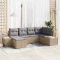 Preview: ARDEBO.de - Garten-Sofa-Set 6-teilig Beige und Grau Rattan, Polyesterkissen