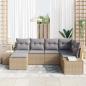Preview: Garten-Sofa-Set 6-teilig Beige und Grau Rattan, Polyesterkissen