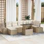 Preview: ARDEBO.de - Garten-Sofa-Set 8-teilig Beige Rattan, Polyester, Glas Rechteckig