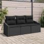 Preview: ARDEBO.de - Garten-Sofa-Set 3-teilig Schwarz Rattan, Stoff Outdoor-Sofa