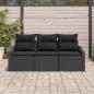 Preview: Garten-Sofa-Set 3-teilig Schwarz Rattan, Stoff Outdoor-Sofa