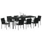 Preview: ARDEBO.de - 9-teiliges Garten-Ess-Set mit Kissen Schwarz Poly Rattan