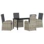 Preview: 5-teiliges Garten-Esszimmer-Set mit Kissen Grau Poly Rattan