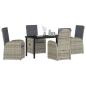 Preview: 5-teiliges Garten-Esszimmer-Set mit Kissen Grau Poly Rattan