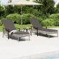 Preview: ARDEBO.de - Sonnenliegen 2 Stk. mit Tisch und Auflagen Grau Poly Rattan