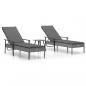 Preview: Sonnenliegen 2 Stk. mit Tisch und Auflagen Grau Poly Rattan