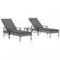 Preview: Sonnenliegen 2 Stk. mit Tisch und Auflagen Grau Poly Rattan