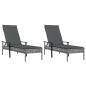 Preview: Sonnenliegen 2 Stk. mit Tisch und Auflagen Grau Poly Rattan