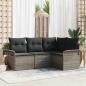 Preview: ARDEBO.de - Garten Sofa Set 4-teilig Grau Polyesterkissen und Rattanbasis
