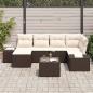 Preview: Garten Sofa Set 7 Teile Braun und Creme Rattan und Stoff