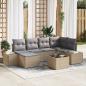 Preview: ARDEBO.de - Garten Sofa Set 7-teilig Beige und Grau Rattan, Polyester
