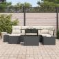 Preview: Garten Sofa Set 7-teilig Beige, Schwarz Rattan, Polyesterkissen