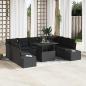 Preview: ARDEBO.de - Garten Sofa Set 10 Teile Schwarz Rattan, Stoff Garten Sofa Set