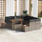 Preview: ARDEBO.de - Garten-Sofa-Set Set aus 9 Grau Rattan und Holz Garten-Sofa-Set