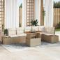 Preview: ARDEBO.de - Garten Sofa Set 7-teilig Beige Rattan, Holz, Polyester