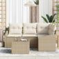 Preview: ARDEBO.de - Garten Sofa Set Set von 5 Beige Rattan, Polyester, Schaum