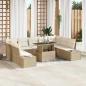 Preview: ARDEBO.de - Garten Sofa Set 10 Teile Beige und Hellbraun Rattan und Glasplatte