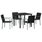 Preview: 5-teiliges Garten-Dining-Set mit Kissen in Schwarz aus Poly-Rattan