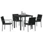 Preview: 5-teiliges Garten-Dining-Set mit Kissen in Schwarz aus Poly-Rattan