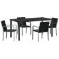 Preview: 5-teiliges Garten-Dining-Set mit Kissen in Schwarz aus Poly Rattan