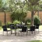 Preview: ARDEBO.de - 7-teiliges Garten-Essensemble mit Kissen in Schwarz aus Poly-Rattan