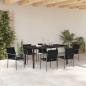 Preview: 7-teiliges Garten-Essensemble mit Kissen in Schwarz aus Poly-Rattan