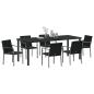 Preview: ARDEBO.de - 7-teiliges Garten-Ess-Set mit Kissen in Schwarz aus Poly Rattan