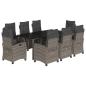 Preview: 9-tlg. Garten-Essgruppe mit Kissen Grau Poly Rattan