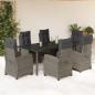 Preview: ARDEBO.de - 7-tlg. Garten-Essgruppe mit Kissen Grau Poly Rattan