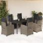 Preview: ARDEBO.de - 7-tlg. Garten-Essgruppe mit Kissen Grau Poly Rattan
