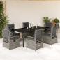 Preview: ARDEBO.de - 7-tlg. Garten-Essgruppe mit Kissen Grau Poly Rattan