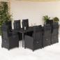 Preview: ARDEBO.de - 9-tlg. Garten-Essgruppe mit Kissen Schwarz Poly Rattan