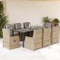 Preview: ARDEBO.de - 9-tlg. Garten-Essgruppe mit Kissen Beige Poly Rattan