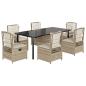 Preview: 7-tlg. Garten-Essgruppe mit Kissen Beige Poly Rattan