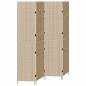 Preview: Raumteiler Beige Holz, Stoff 4 Panels, 200 cm Höhe Faltbar